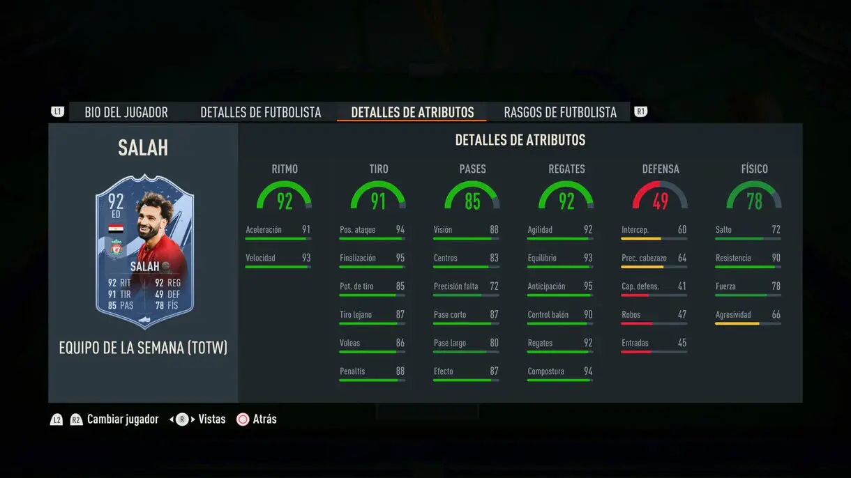 Stats in game Salah SIF FIFA 23 Ultimate Team
