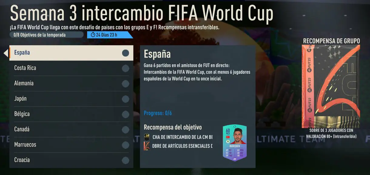 Objetivos Semana 3 intercambio FIFA World Cup FIFA 23 Ultimate Team