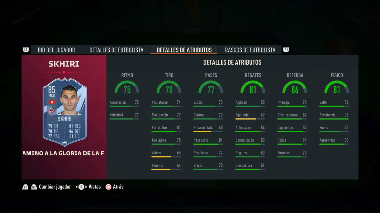 Stats in game Skhiri Path to Glory FIFA 23 Ultimate Team