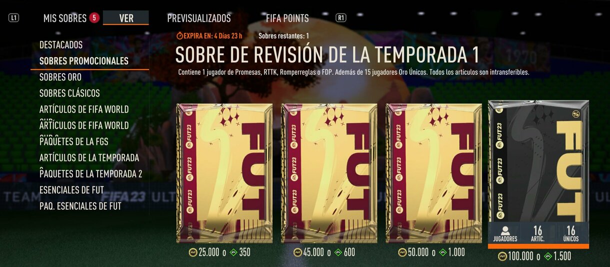 Sobre de revisión de la temporada 1 desde la tienda de FIFA 23 Ultimate Team