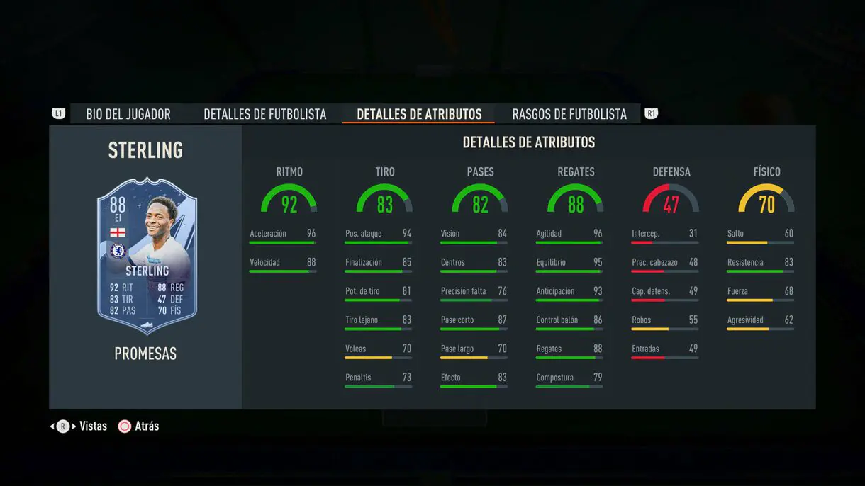Nuevas stats in game Sterling OTW FIFA 23 Ultimate Team
