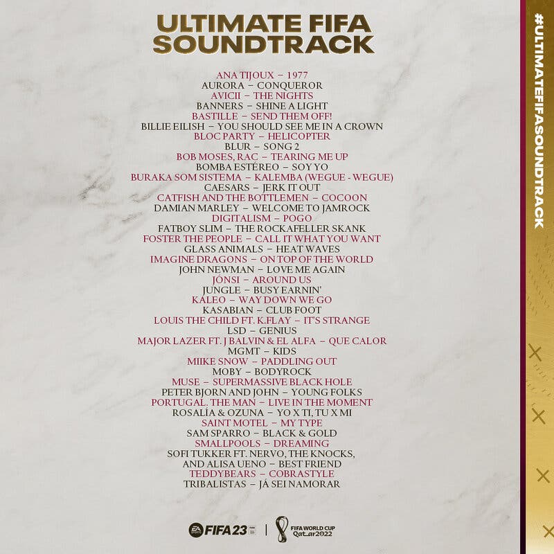 Lista completa de canciones (y sus autores) que llegarán a FIFA 23 Ultimate Team con el DLC del Mundial