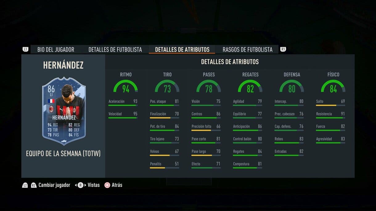 Stats in game Theo Hernández IF FIFA 23 Ultimate Team