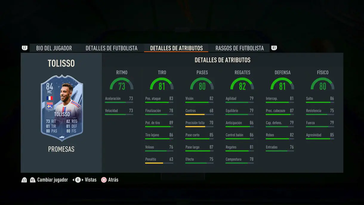 Nuevas stats in game Tolisso OTW FIFA 23 Ultimate Team
