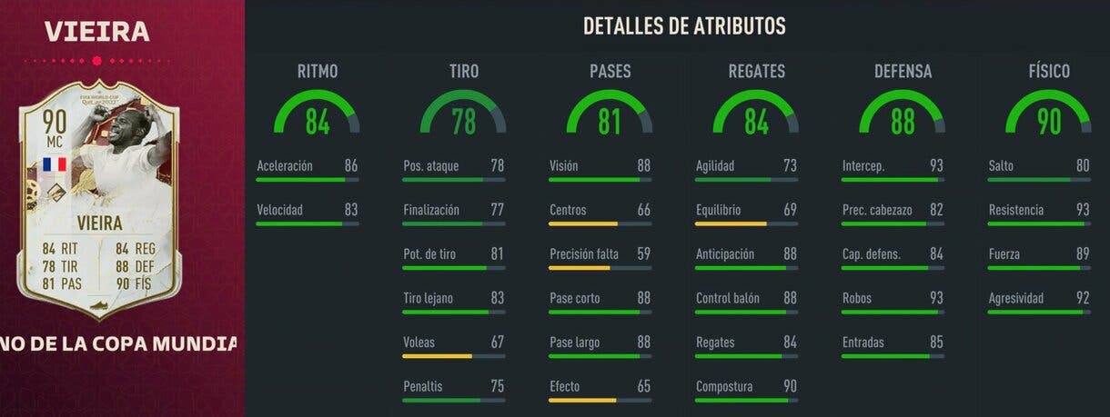 Stats in game Vieira Icono del Mundial FIFA 23 Ultimate Team