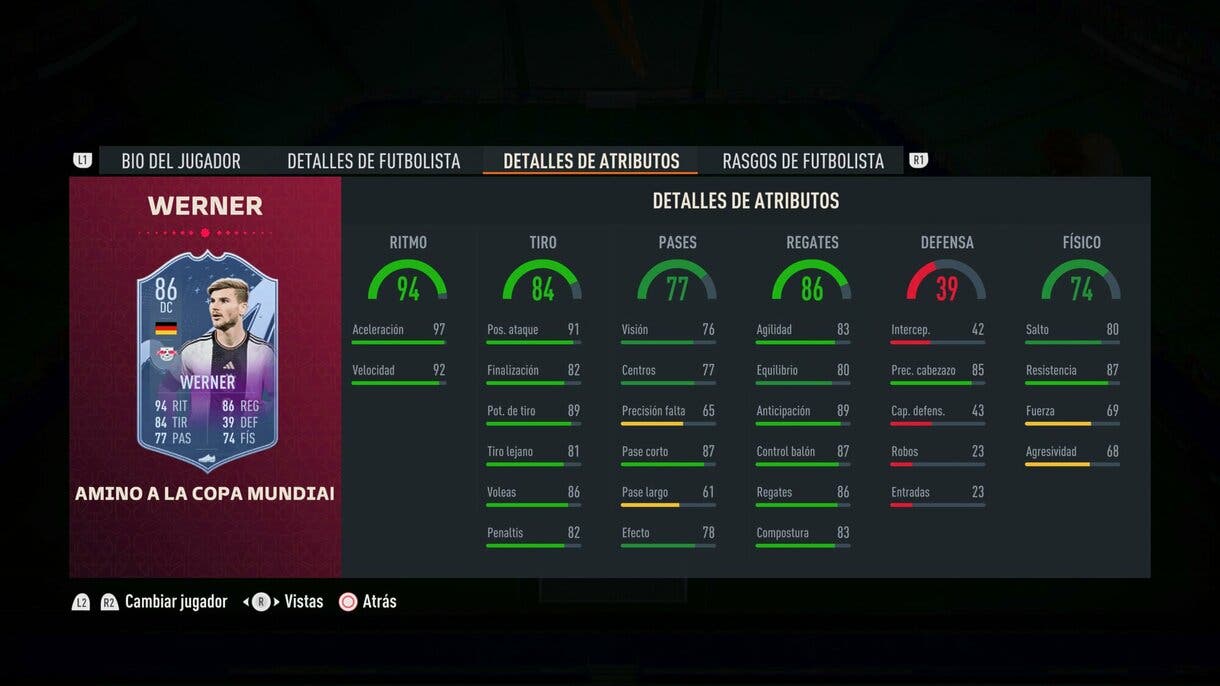 Stats in game Werner RTFWC FIFA 23 Ultimate Team