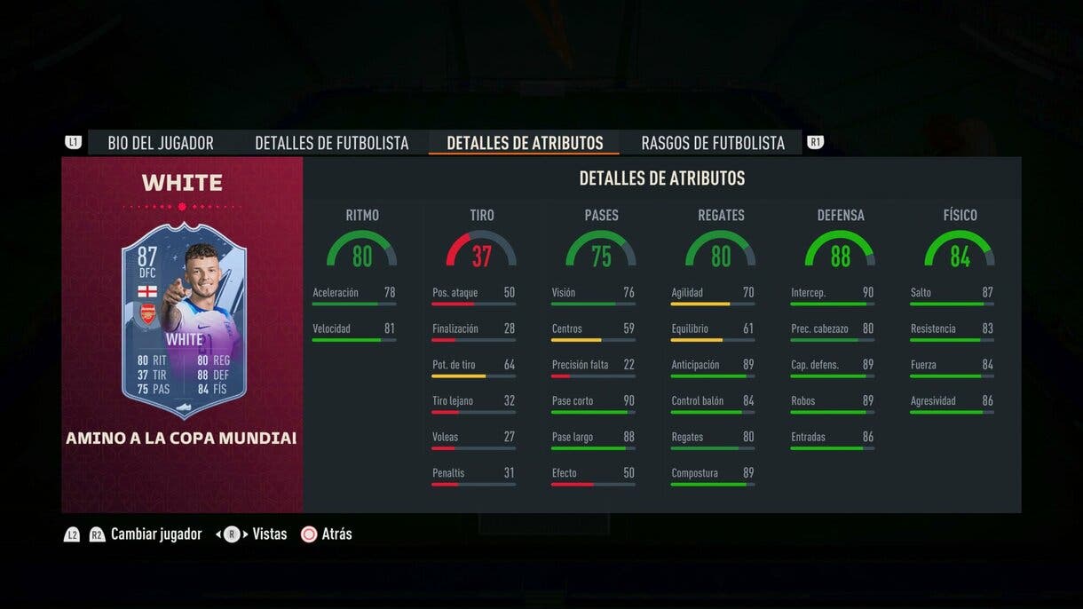 Stats in game Ben White RTFWC FIFA 23 Ultimate Team