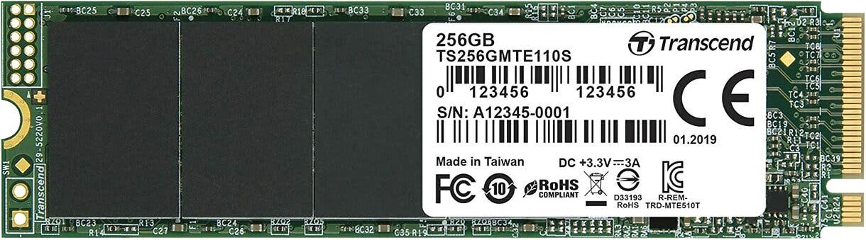 SSD NVme de la marca Transcend y con 256GB de tamaño