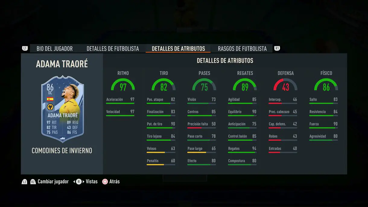 Stats in game Adama Traoré Winter Wildcards FIFA 23 Ultimate Team