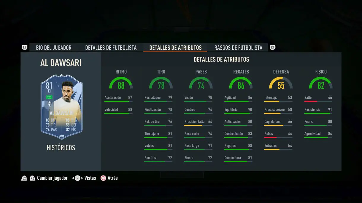 Stats in game Al Dawsari Históricos FIFA 23 Ultimate Team