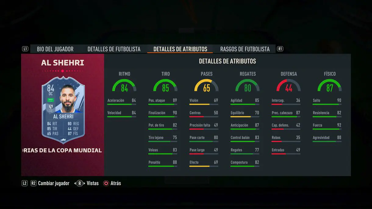 Stats in game Al Shehri FIFA World Cup Stories FIFA 23 Ultimate Team