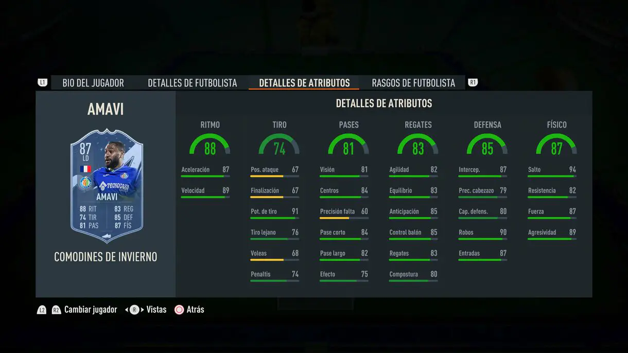 Stats in game Amavi Winter Wildcards FIFA 23 Ultimate Team