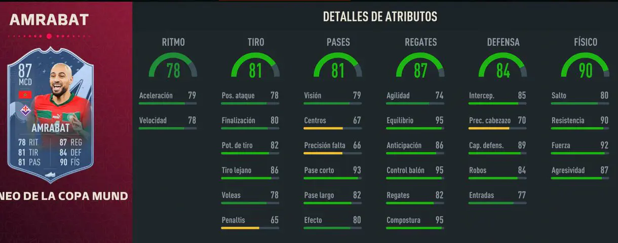 Stats in game Amrabat TOTT FIFA 23 Ultimate Team