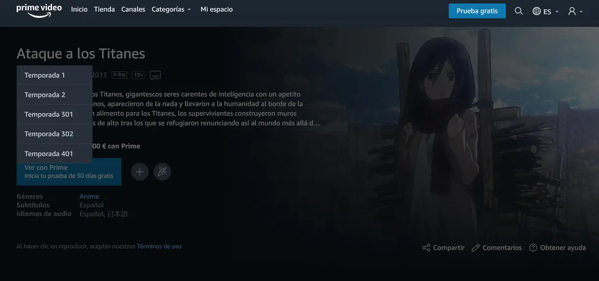 ataque a los titanes prime video