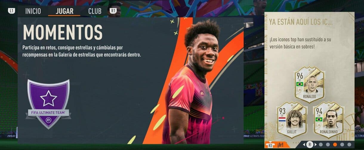 Menú general FIFA 23 Ultimate Team mostrando el mensaje sobre los Iconos Prime