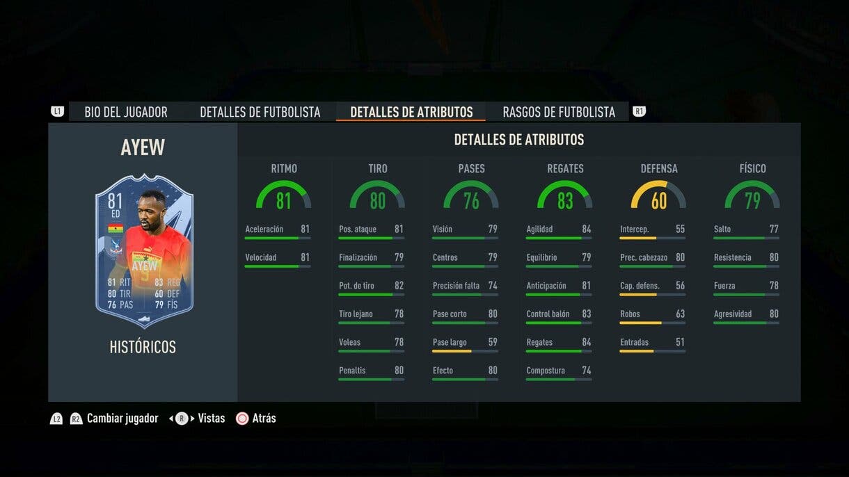 Stats in game Ayew Históricos FIFA 23 Ultimate Team