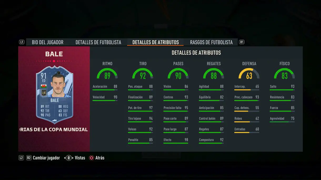 Stats in game Bale FIFA World Cup Stories FIFA 23 Ultimate Team