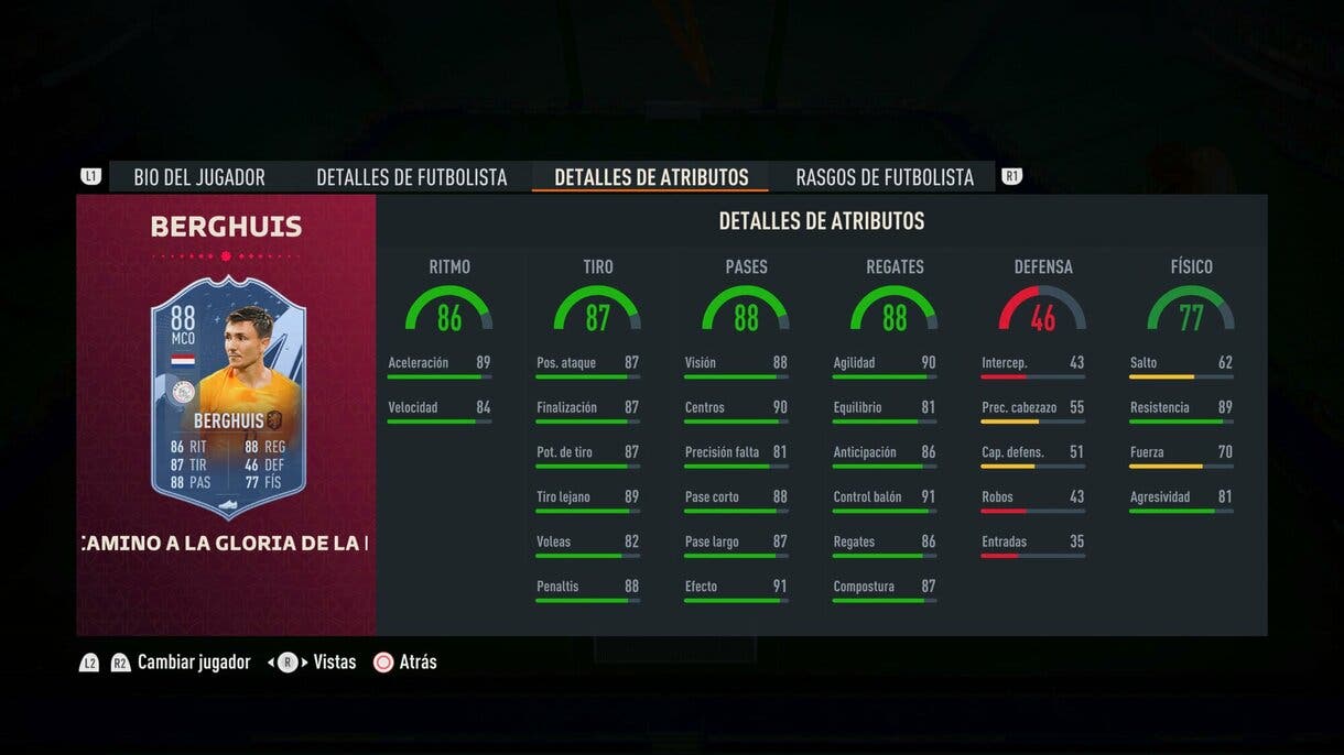 Stats in game Berghuis Path to Glory actualizado FIFA 23 Ultimate Team