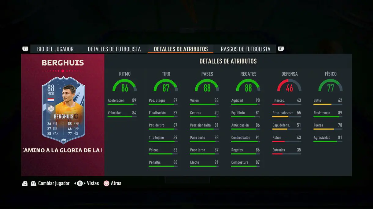 Stats in game Berghuis Path to Glory actualizado FIFA 23 Ultimate Team