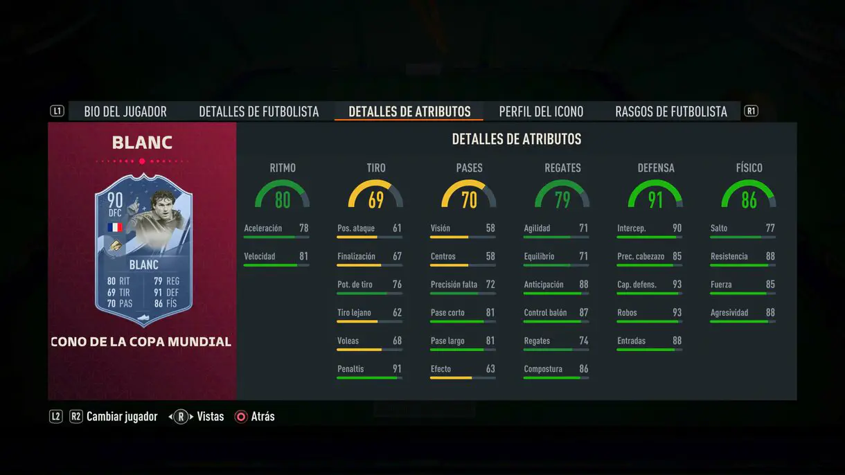 Stats in game Blanc Icono del Mundial FIFA 23 Ultimate Team