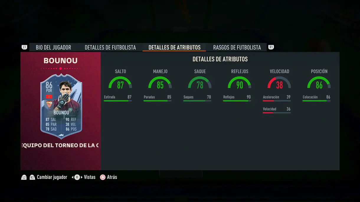 Stats in game Bounou TOTT FIFA 23 Ultimate Team
