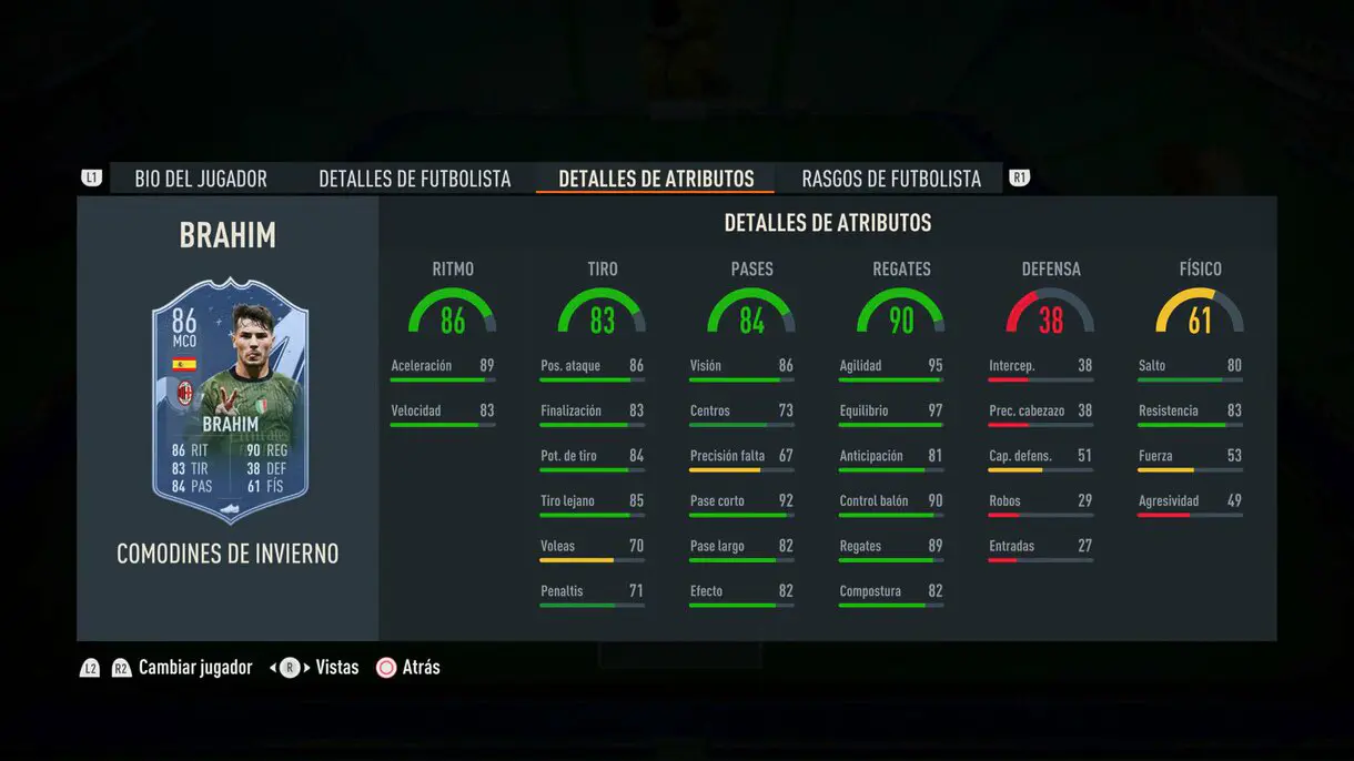 Stats in game Brahim Winter Wildcards FIFA 23 Ultimate Team