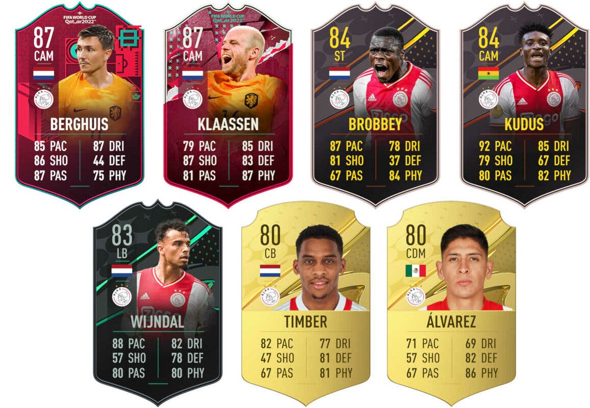 Ejemplos versiones especiales Ajax + Timber y Álvarez oro FIFA 23 Ultimate Team