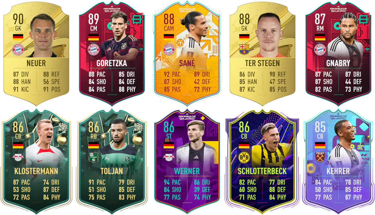 Ejemplos cartas competitivas Alemania FIFA 23 Ultimate Team