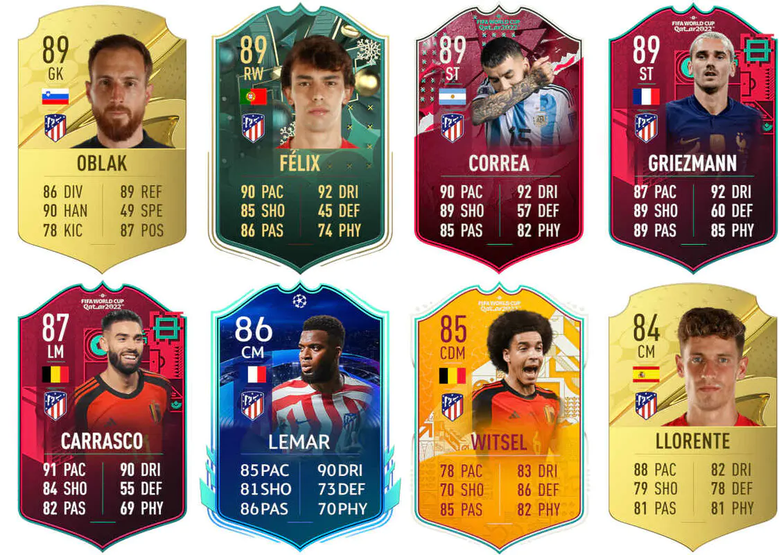 Ejemplos cartas competitivas Atlético de Madrid FIFA 23 Ultimate Team