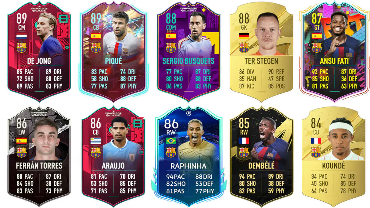 Ejemplos cartas competitivas Barcelona FIFA 23 Ultimate Team