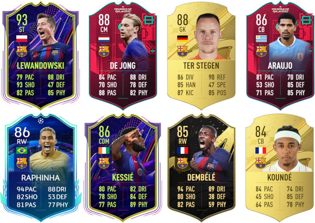Ejemplos cartas competitivas Barcelona FIFA 23 Ultimate Team