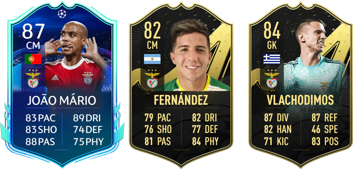 Cartas Joao Mário RTTK e IF´s de Fernández y Vlachodimos (Benfica) FIFA 23 Ultimate Team