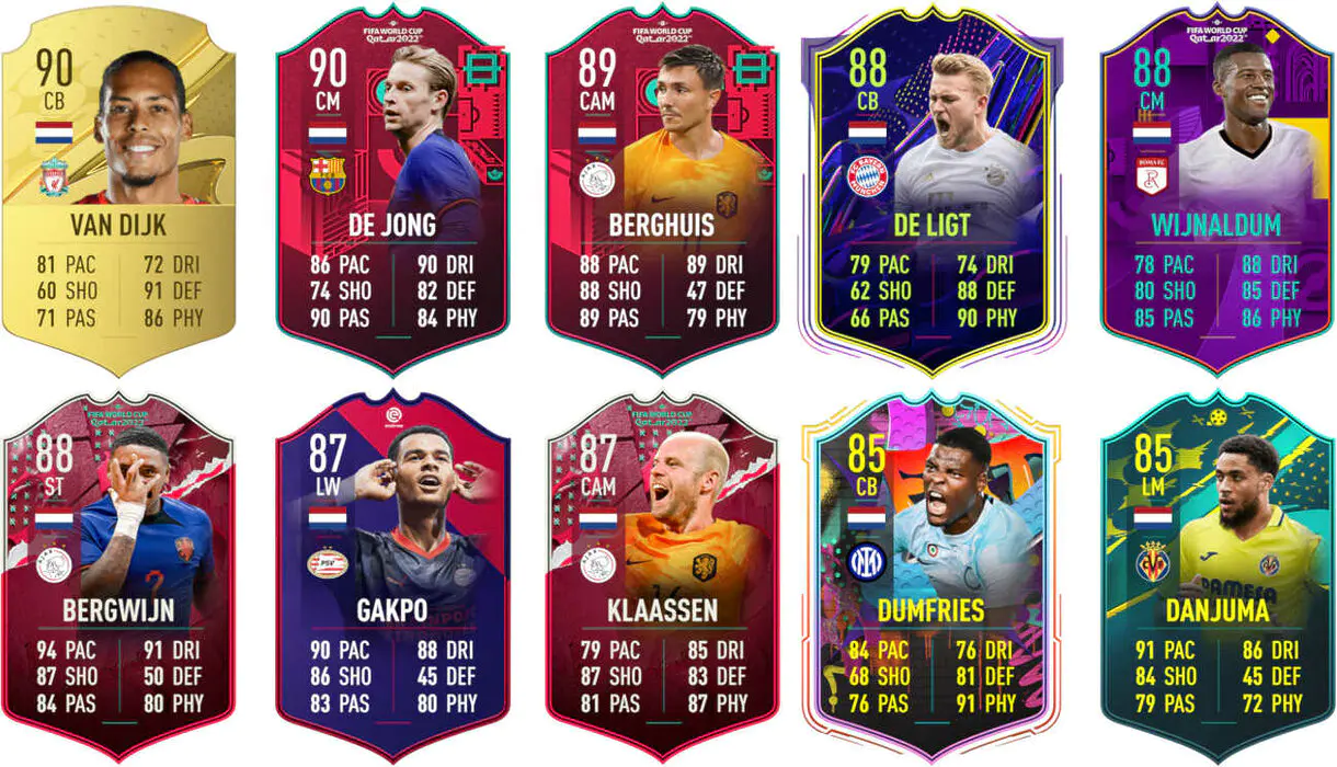 Ejemplos cartas competitivas Países Bajos FIFA 23 Ultimate Team