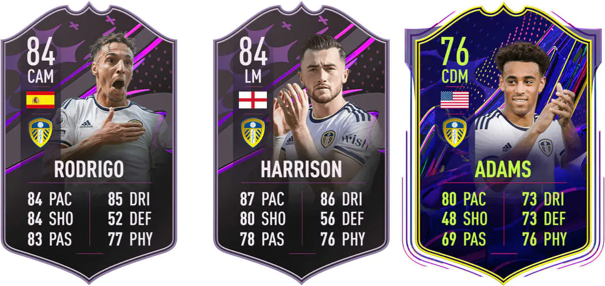 Cartas Dúo Dinámico Rodrigo y Harrison + Adams OTW (Leeds) FIFA 23 Ultimate Team