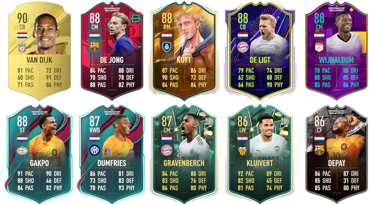 Ejemplos cartas competitivas Países Bajos FIFA 23 Ultimate Team
