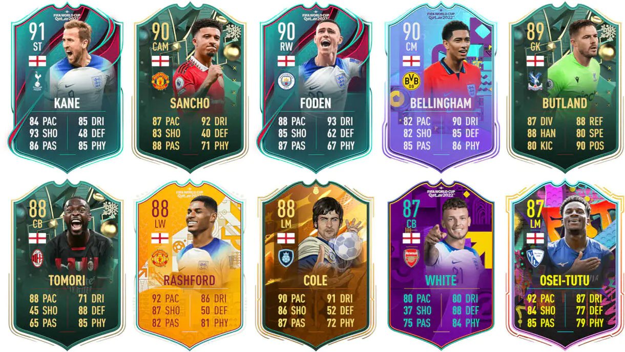 Ejemplos cartas competitivas Inglaterra FIFA 23 Ultimate Team