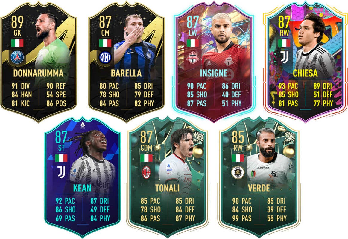 Ejemplos cartas usables Italia FIFA 23 Ultimate Team