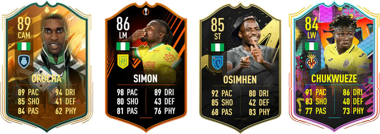 Cartas Okocha FUT Heroes del Mundial, Simon RTTK, Osimhen IF y Chukwueze Out of Position FIFA 23 Ultimate Team