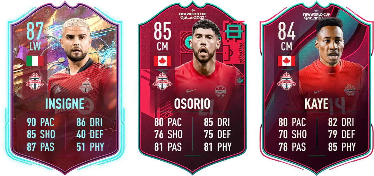 Cartas Insigne Rulebreakers, Osorio Path to Glory y Kaye World Cup Stars (Toronto) FIFA 23 Ultimate Team