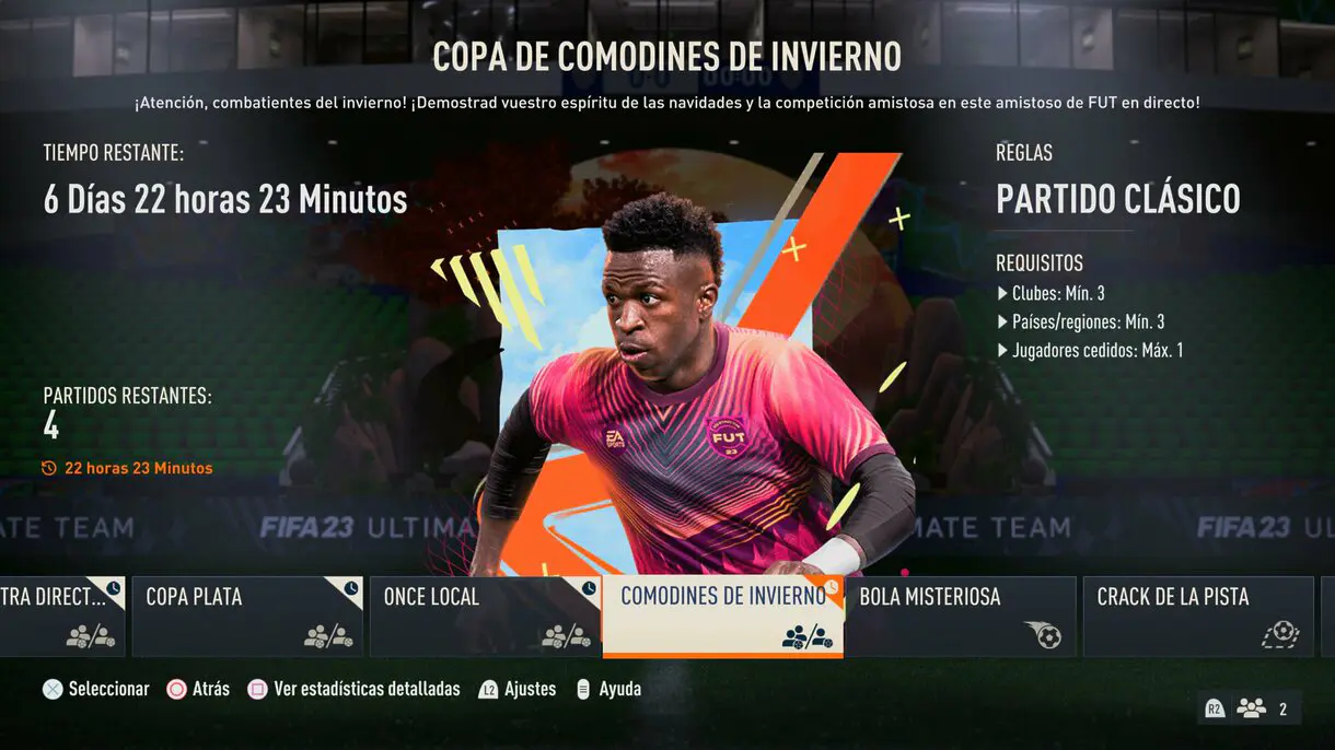 Información de Copa de Comodines de Invierno desde el menú de amistosos online de FIFA 23 Ultimate Team