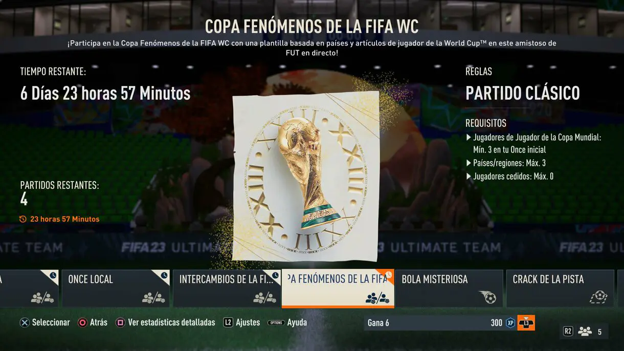 Copa Fenómenos de la FIFA WC desde el menú de FIFA 23 Ultimate Team