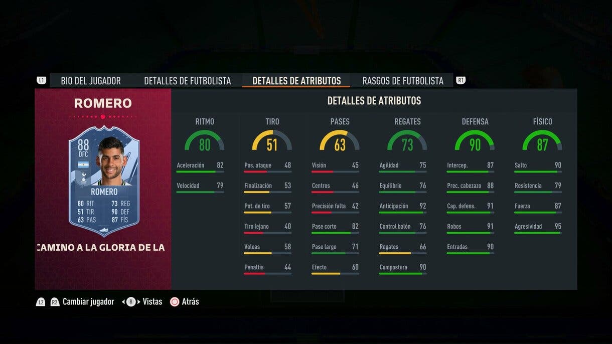 Stats in game Romero Path to Glory 88 FIFA 23 Ultimate Team