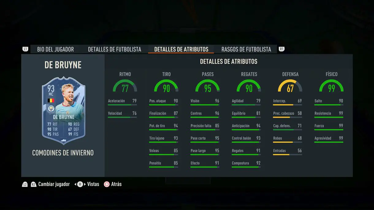 Stats in game De Bruyne Winter Wildcards FIFA 23 Ultimate Team
