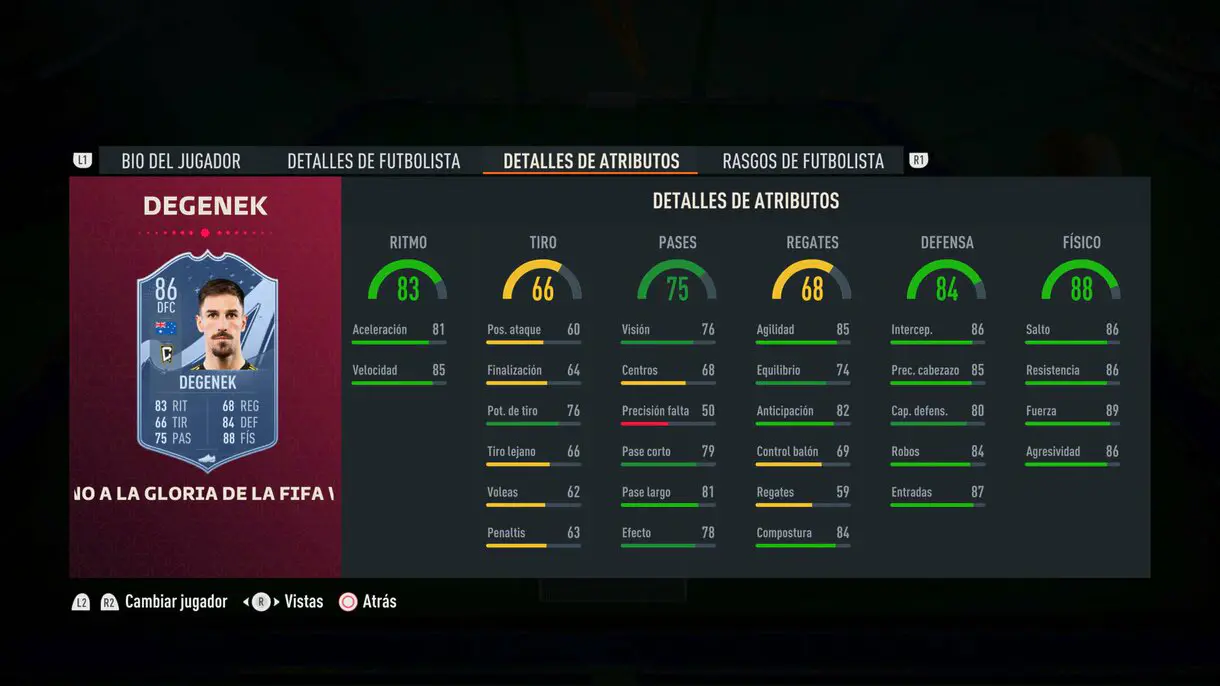 Stats in game Degenek Path to Glory actualizado FIFA 23 Ultimate Team