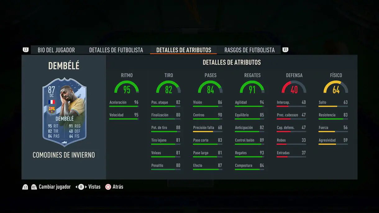 Stats in game Dembélé Winter Wildcards FIFA 23 Ultimate Team