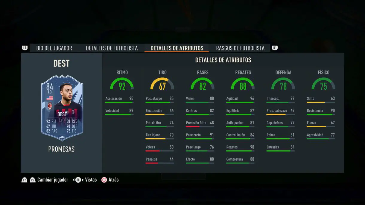 Stats in game Dest OTW 84 FIFA 23 Ultimate Team