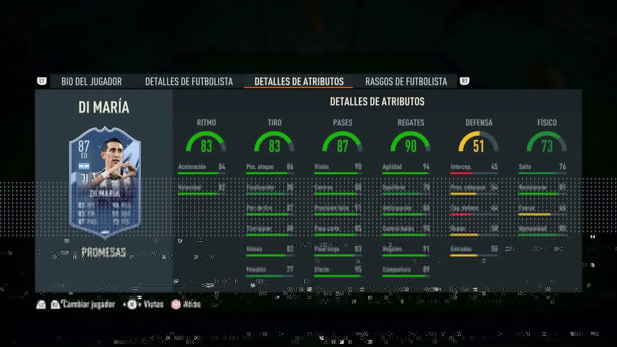 Stats in game Di María OTW 87 FIFA 23 Ultimate Team