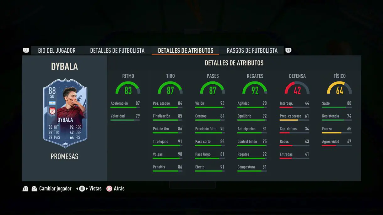 Stats in game Dybala OTW 88 FIFA 23 Ultimate Team