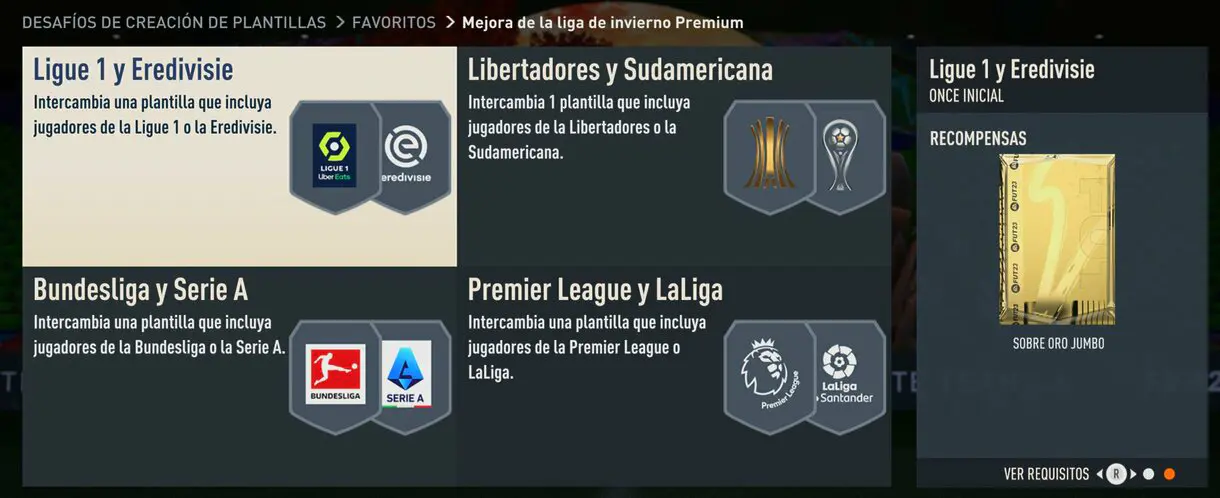 Interior del SBC Mejora de liga de invierno Premium FIFA 23 Ultimate Team