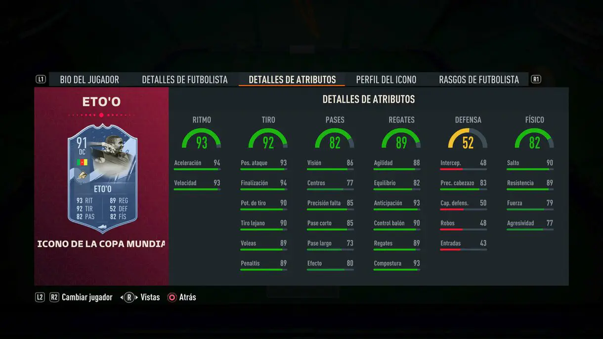 Stats in game Eto´o Icono del Mundial FIFA 23 Ultimate Team